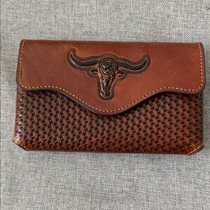Brown Leather belt phone case with Bull Design
